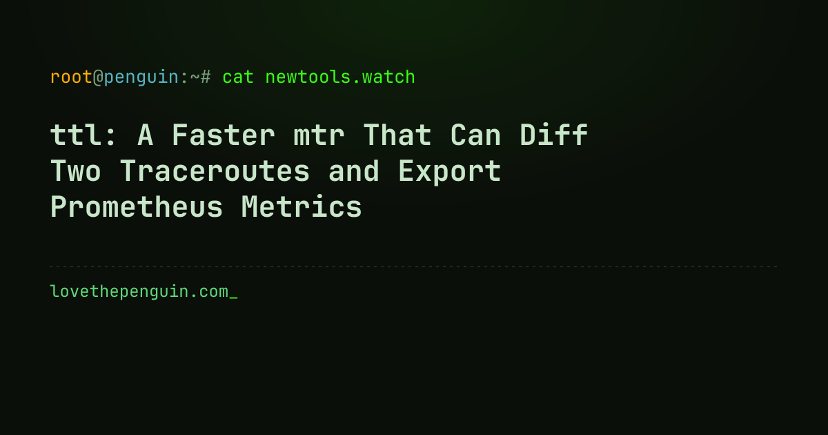 ttl: A Faster mtr That Can Diff Two Traceroutes and Export Prometheus Metrics